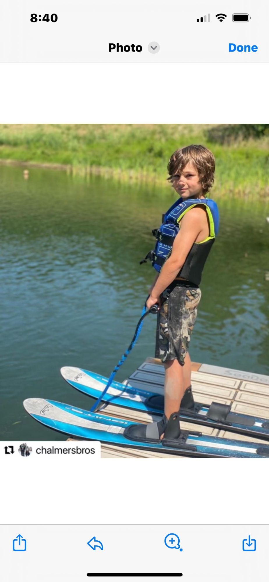 Young skier on the dock at Shalom Park ready for a waterski lesson
