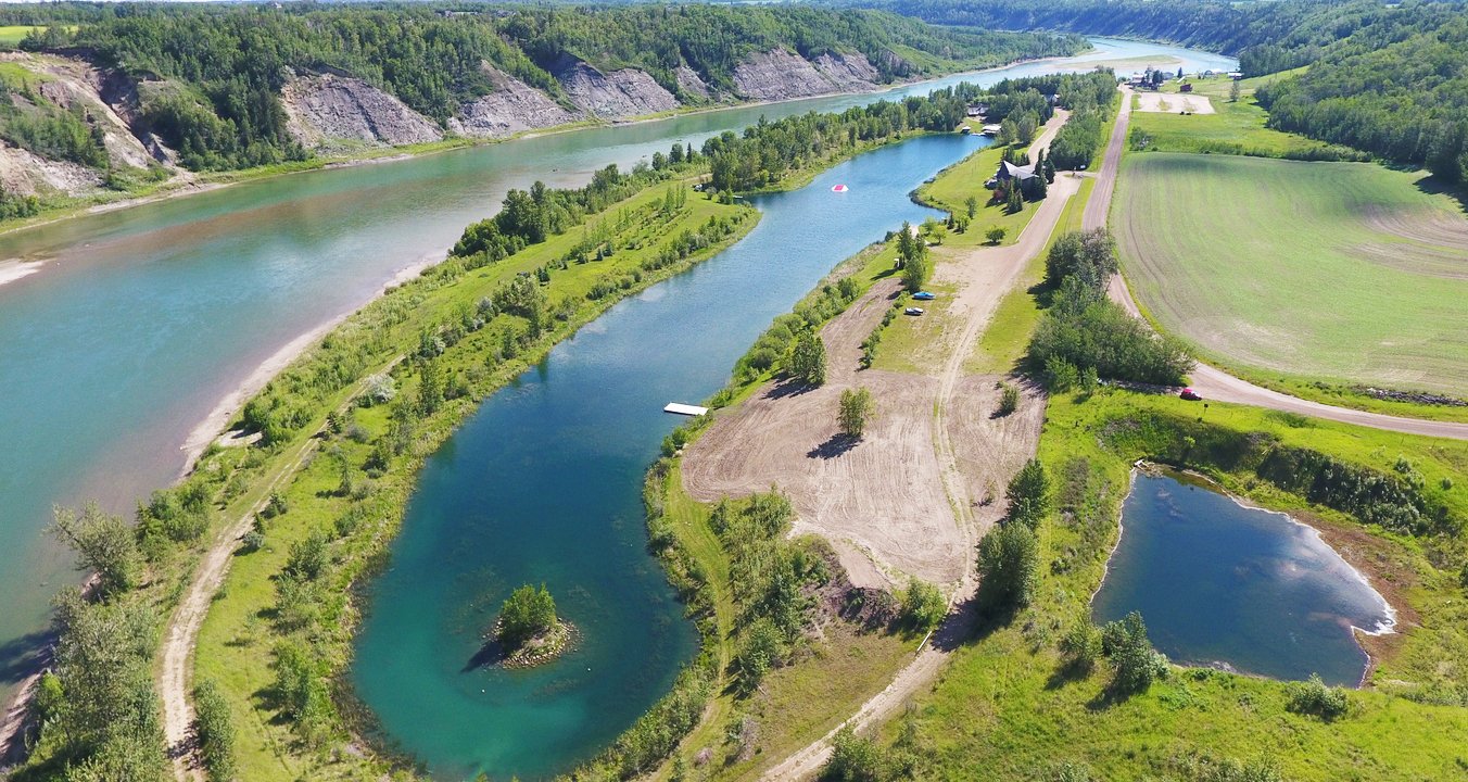 Aerial view of the full 42-acre Shalom Park property along the North Saskatchewan River valley
