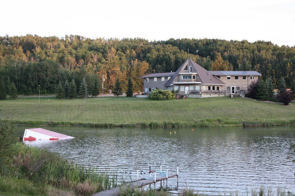 The 2,100-foot competition lake at Shalom Park, looking westward toward the North Saskatchewan River valley